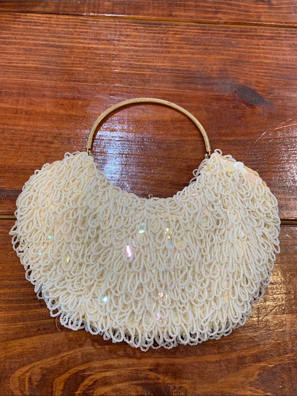 Vintage 1960s Beaded Ring Handle Evening Bag